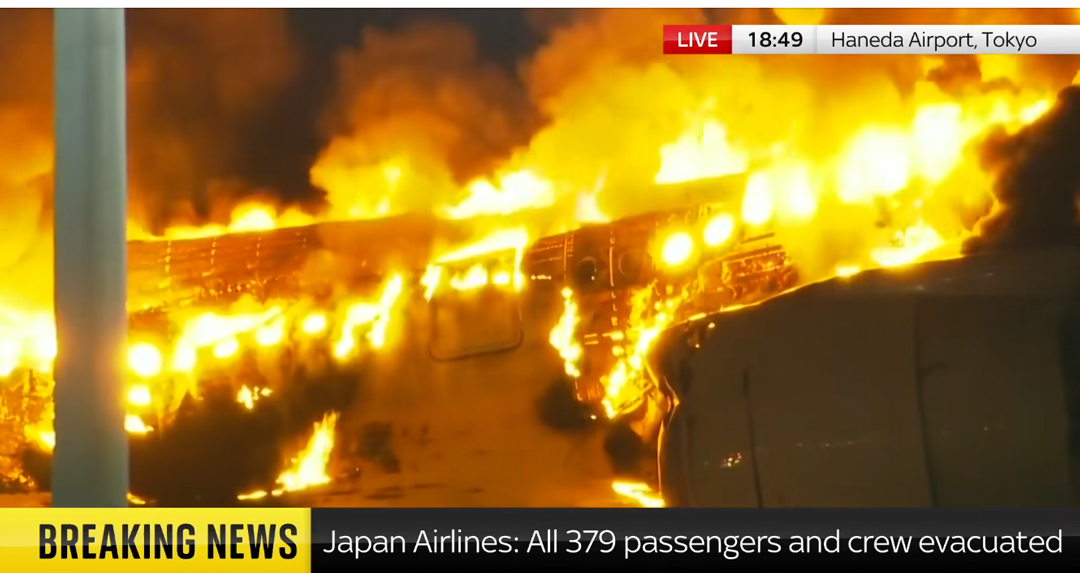 Japan Airlines aircraft collided with coast guard plane causing fire at Tokyo Haneda Airport
